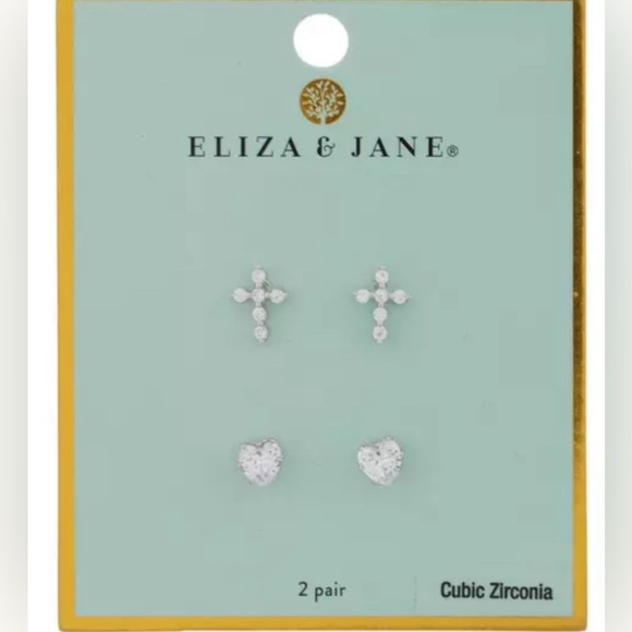 Cubic Zirconia Cross & Heart Earrings - Picture 1 of 13